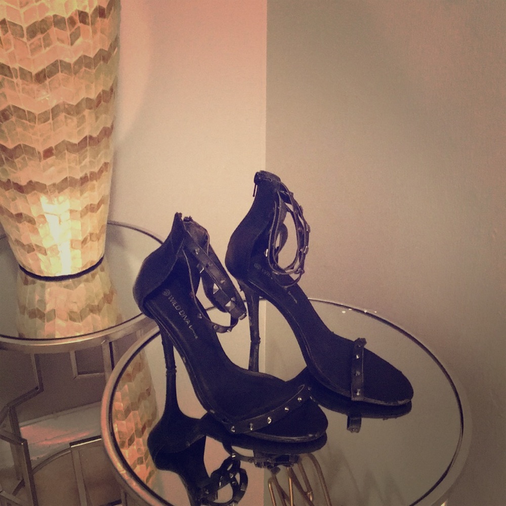 Black Triple Ankle Strap Heels
